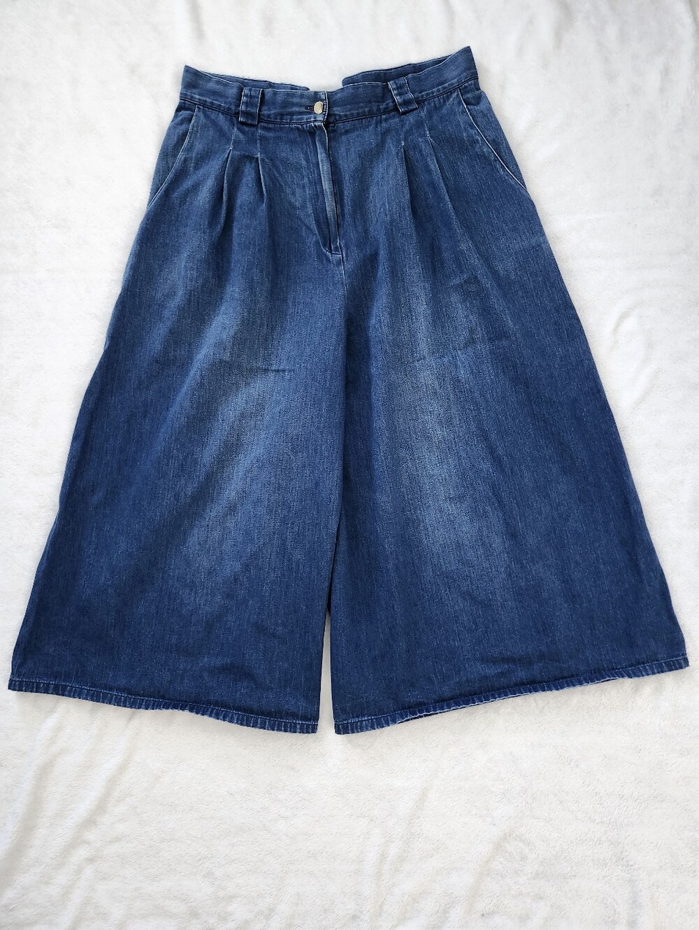 Vintage Lands' End Pleated Wide Leg Denim Culottes Pants 16 Coastal Minimalist
